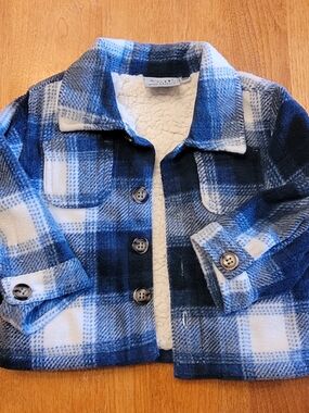 Ariella Blue & White Plaid Sherpa-Lined Kids Jacket